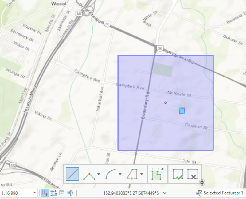 Dirty area size 0.01 degrees square around an edited point